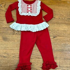 Persnickety adorable baby girls Christmas outfit ruffle top icing pants leggings